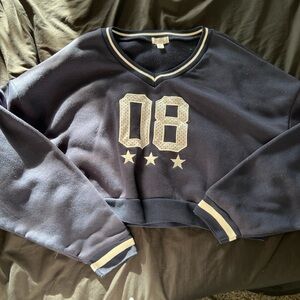Navy Blue V-Neck Sweater with Number Design